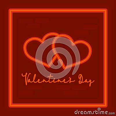 Pair of neon styled heart shapes Valentine day invitational card Vector Vector Illustration