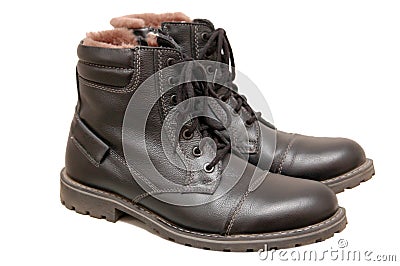 Pair of new black working boots Stock Photo