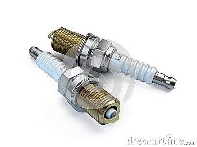 Pair of New Spark plugs isolated on white background Stock Photo