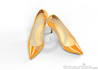 A pair of orange women's shoes on a white background. 3D rendering illustration. Cartoon Illustration