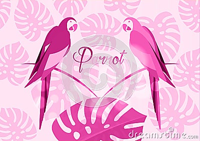 Pair of parrots, tropical parrot bird icon image vector illustration design pink monochromatic, exotic birds Vector Illustration