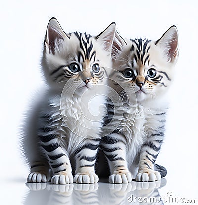 Perfect Pair of Kittens on a White Background - Generative AI Stock Photo
