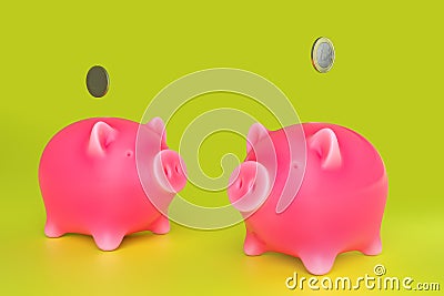 Pair piggy banks over salad green background Cartoon Illustration