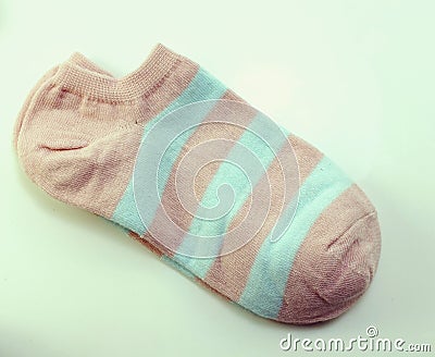 Pair of pink and blue color striped sock Stock Photo