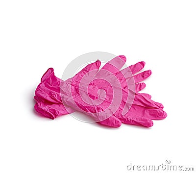 Pair of pink latex gloves isolated on a white background Stock Photo