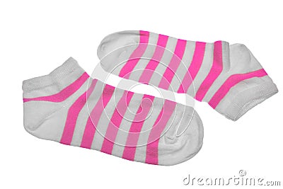 Pair Pink And White Striped Ladies Socks Stock Photo