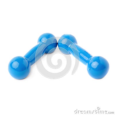 Pair of Plastic coated dumbells isolated over the white background Stock Photo