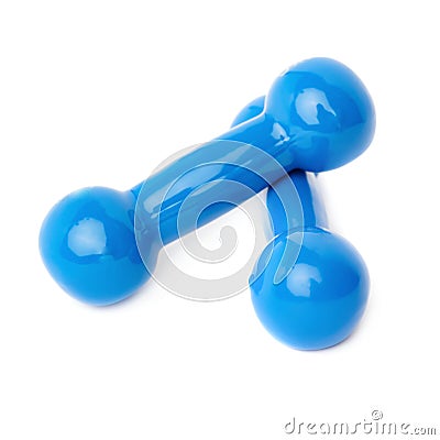 Pair of Plastic coated dumbells isolated over the white background Stock Photo