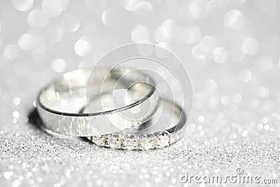 Pair of platinum wedding rings Stock Photo