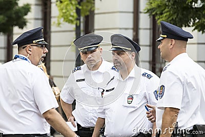 A pair of police patrols in the streets of Budapest. Editorial Stock Photo