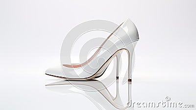 a pair of pristine white high heel bridal shoes on a white surface for a minimalistic, elegant composition that embodies Stock Photo