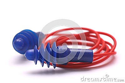 A pair of purple silicone earplugs Stock Photo