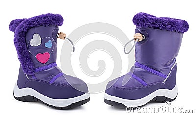 Pair of purple toddler girl autumn fall winter textile demi season boot Stock Photo