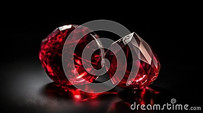 a pair of red diamonds on a black background with a reflection Stock Photo