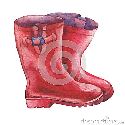 Pair of red rubber boots. Stock Photo