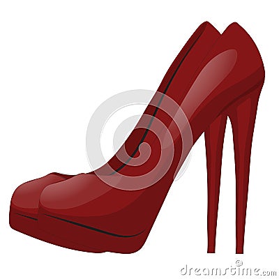 Pair of red shoes with high heels. Isolated on white background. Vector illustration Stock Photo