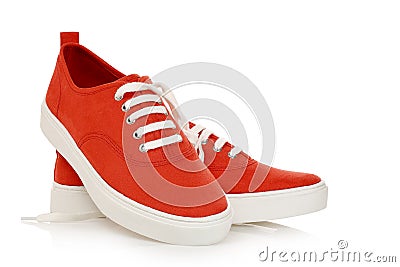 Red suede shoes Stock Photo