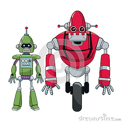 Pair robots electronic android Vector Illustration