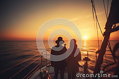 Pair sail boat sunset. Generate Ai Stock Photo