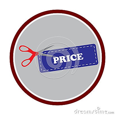 a pair of scissors cutting a price tag. Vector illustration decorative background design Cartoon Illustration