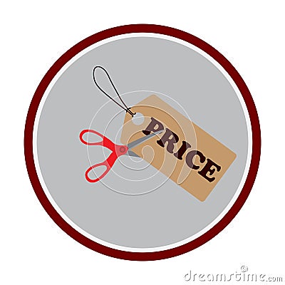 a pair of scissors cutting a price tag. Vector illustration decorative background design Cartoon Illustration