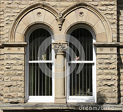 Pair Semi Circular Stone Arched Windows Stock Photo