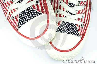 Pair of shoes with american stars and stripes decoration Stock Photo