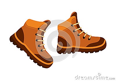 A pair of shoes for hiking, camping, walking. Tourist trekking boots. Vector Illustration