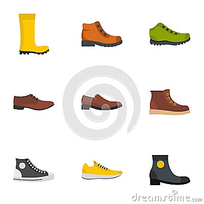 Pair of shoes icons set, flat style Vector Illustration