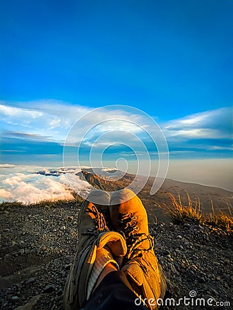 A pair of shoes used by climbers to reach the top of Mount Agung Karangasem Bali on September 5, 2021 Stock Photo