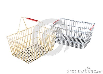 Pair of shopping baskets isolated on white background. 3d render Stock Photo