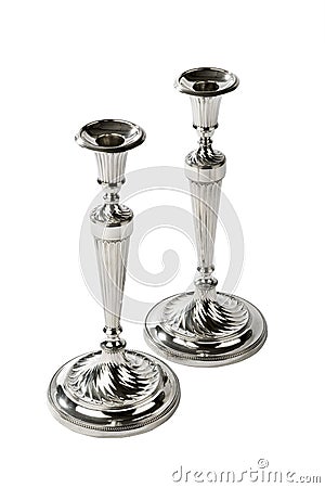 Pair silver candlesticks Stock Photo