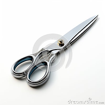 A pair of a silver and gold handled scissors on white surface, AI Stock Photo