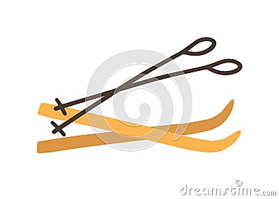 Pair of skis with sticks or poles isolated on white background. Winter sport equipment. Simple colored flat vector Vector Illustration