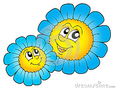 Pair of smiling blue flowers Cartoon Illustration