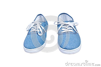 Pair sneakers, blue color isolated background Stock Photo