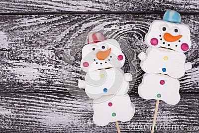 Pair of snowmen with space for text Stock Photo