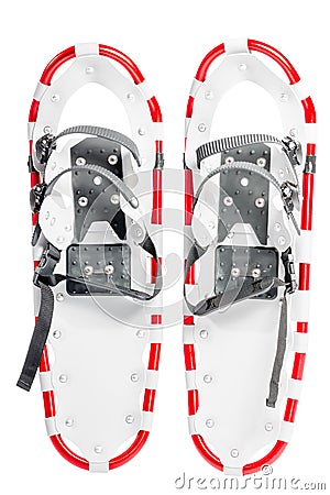 Pair of snowshoes for winter walks on the white background Stock Photo