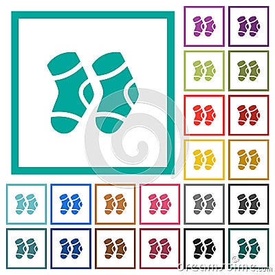 A pair of socks flat color icons with quadrant frames Vector Illustration