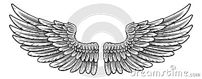 Pair of Spread Eagle or Angel Feather Wings Vector Illustration