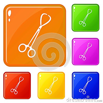 Pair of stainless steel surgical forceps icons set vector color Vector Illustration