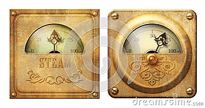 A pair of steampunk victorian gauge meters illustration Stock Photo