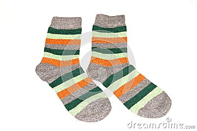 Pair of striped socks on white background Stock Photo