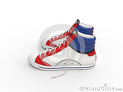 Pair of stylish modern sneakers - top side view Stock Photo