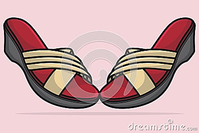 Pair Of Stylish Women Feet Wearing Slipper vector illustration. Beauty fashion objects icon concept. Female colorful unique style Vector Illustration