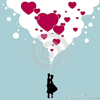 A pair of sweet couples,heart-shaped symbol composition, silhouette people. Vector Illustration