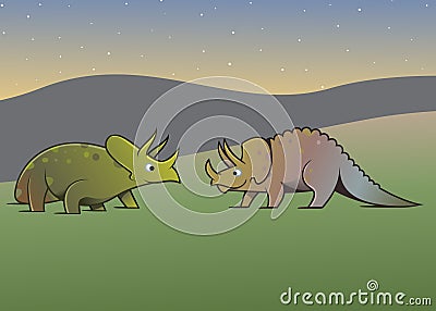 Pair of Triceratops Cartoon Illustration