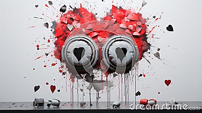 A pair of two speakers with hearts painted on them, AI Stock Photo