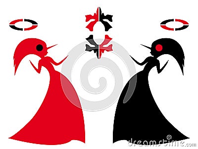 Pair Unicorn Women as an opposites concept Vector Illustration