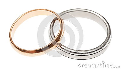Pair of used wedding rings isolated Stock Photo
